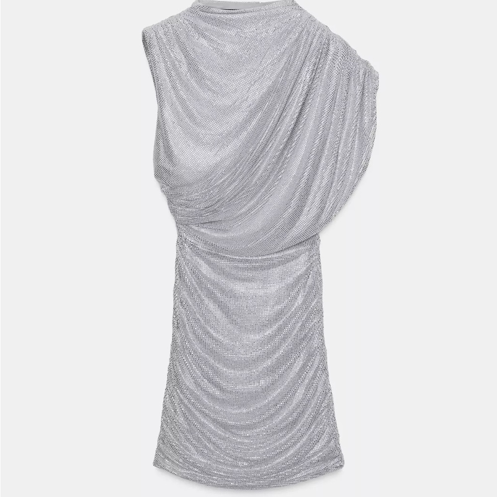 Zara One Shoulder Silver Dress